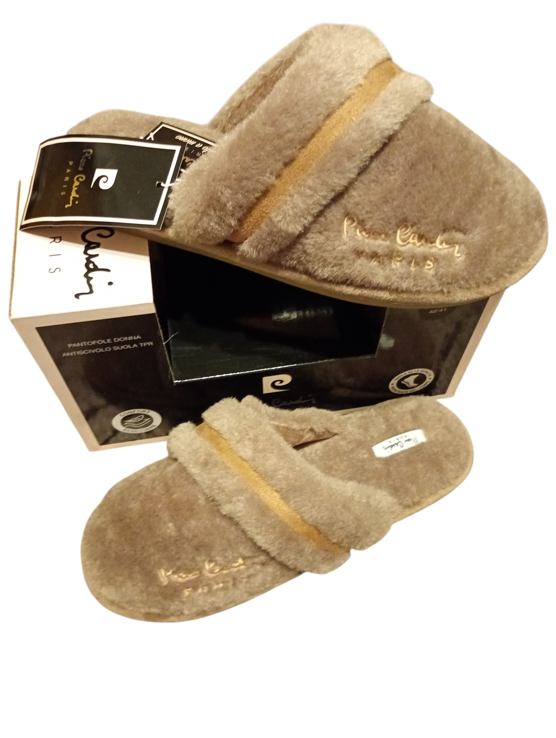 Pantofle damskie Pierre Cardin Paris-futerkowe, ciepłe, antypoślizgowe