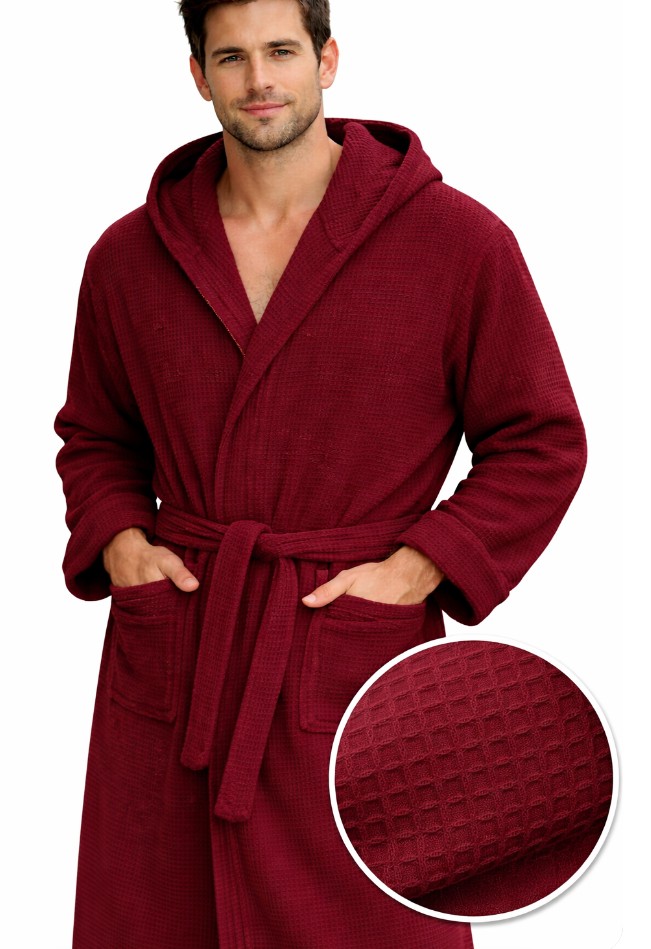 szlafrok bawełniany unisex wafel z kapturem