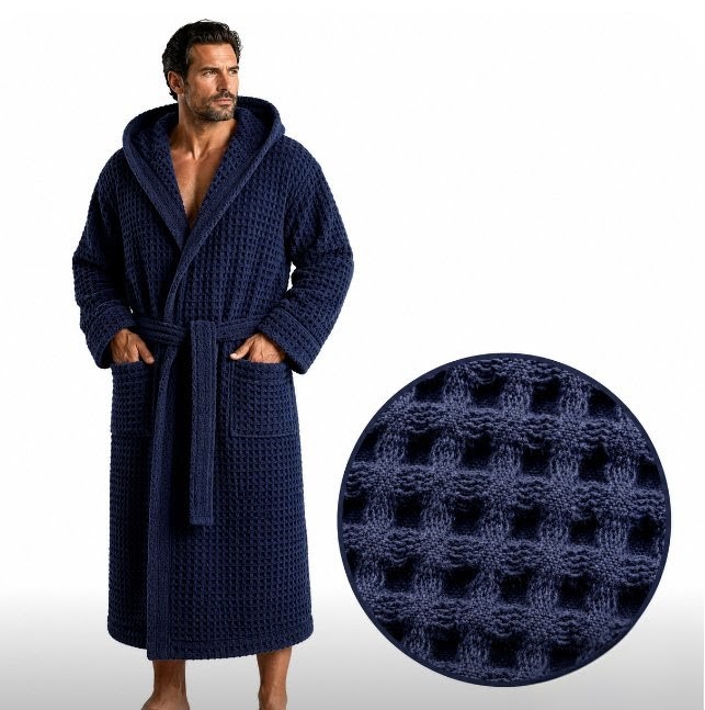 Szlafrok gofrowany waffle Pierre Cardin Paris  z kapturem luksusowy, hotel, spa