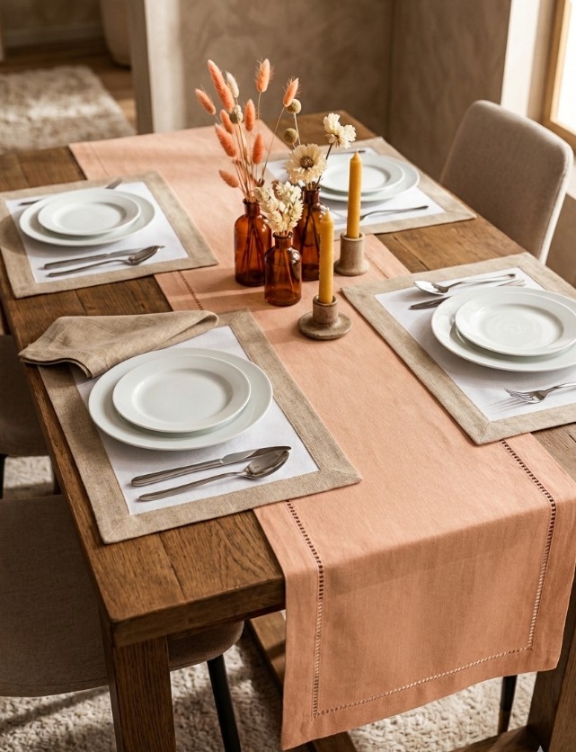 zestaw stołowy premium dwie podkładki + dwie serwetki, len +bawełna ,plamoodporny ,italian table aesthetic