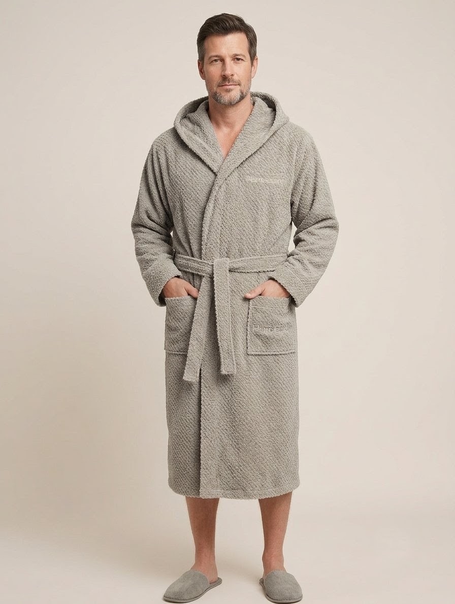 Szlafrok bawełniany  frotte Pierre Cardin Paris w splocie ziarno ryżu 500 gsm z kapturem ,hotel,spa